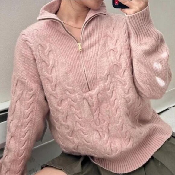 J.Crew Sweaters - J.Crew Alpaca Wool Blend Women Small Cable-Knit Half-Zip Pullover Sweater Blush